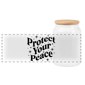 Protect Your Peace Retro Groovy Typografie - Panorama Keksdose mit Holzdeckel - Weiß - Vorne