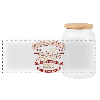 Senior Athletics 2026 Running Sport Gift - Panoramic Cookie Jar with Wooden Lid - white - Front