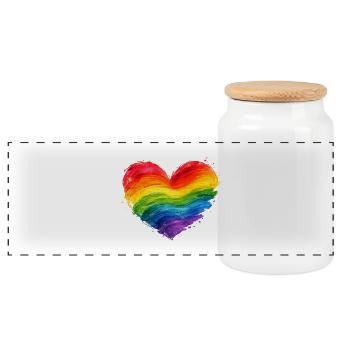 Buntes Regenbogen-Herz | Pride Acryl-Kunst - Panorama Keksdose mit Holzdeckel - Weiß - Vorne