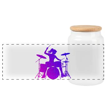 Playing the drums Gift for the percussionist - Panoramic Cookie Jar with Wooden Lid - white - Front