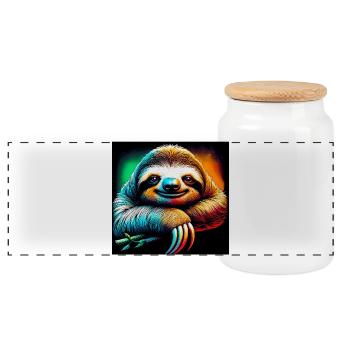 sloth - Panoramic Cookie Jar with Wooden Lid - white - Front