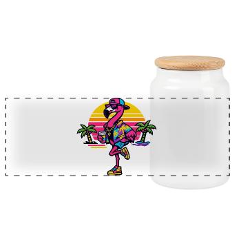 Flamingo Strandparty Neon-Design - Panorama Keksdose mit Holzdeckel - Weiß - Vorne