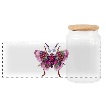 Floral Butterfly Pink Hydrangea Lavender - Panoramic Cookie Jar with Wooden Lid - white - Front
