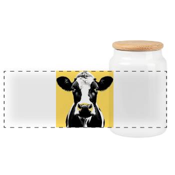cow - Panoramic Cookie Jar with Wooden Lid - white - Front