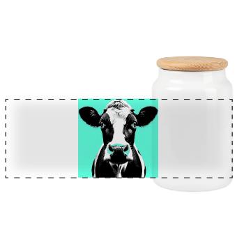 cow - Panoramic Cookie Jar with Wooden Lid - white - Front