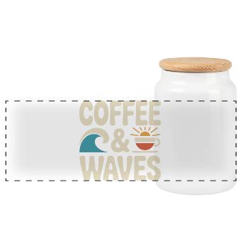Coffee Waves Surfing Coffee & Waves Surfer Beach - Panoramic Cookie Jar with Wooden Lid - white - Front