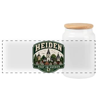 Heiden – Dorf im Grünen - Panorama Keksdose mit Holzdeckel - Weiß - Vorne