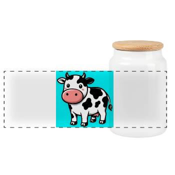 cow - Panoramic Cookie Jar with Wooden Lid - white - Front
