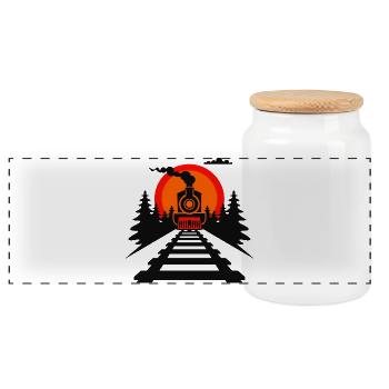 Eisenbahn Grafik - Panorama Keksdose mit Holzdeckel - Weiß - Vorne