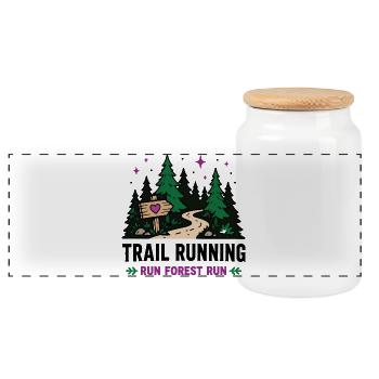Course en sentier - Run Forest Run - Boîte à biscuits avec couvercle en bois - blanc - Devant