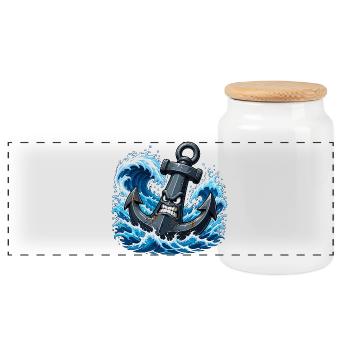 Angry anchor in roaring waves - Panoramic Cookie Jar with Wooden Lid - white - Front