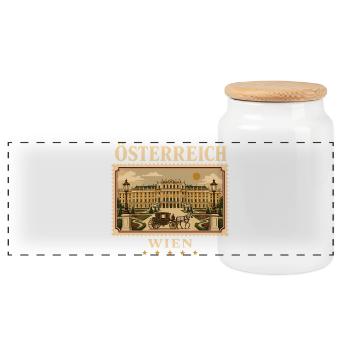 Wien Eleganz im Vintage Format - Panorama Keksdose mit Holzdeckel - Weiß - Vorne