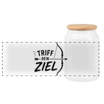 Triff Dein Ziel Bogenmotiv - Panorama Keksdose mit Holzdeckel - Weiß - Vorne