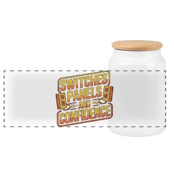 Industrial Electrician Switches Panels Maintenance - Panoramic Cookie Jar with Wooden Lid - white - Front