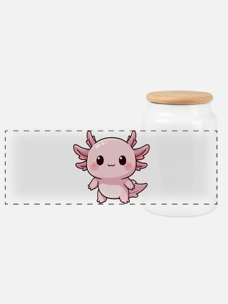 Axolotl Kawaii Geschenk - Panorama Keksdose mit Holzdeckel - Weiß