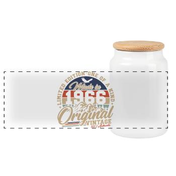 60e anniversaire 60 ans 1966 Né - Boîte à biscuits avec couvercle en bois - blanc - Devant