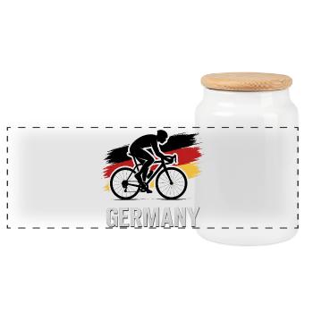 Radfahrer Deutschland Flagge - Panorama Keksdose mit Holzdeckel - Weiß - Vorne