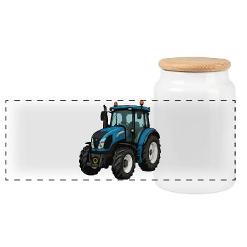 Illustration du tracteur bleu - Boîte à biscuits avec couvercle en bois - blanc - Devant