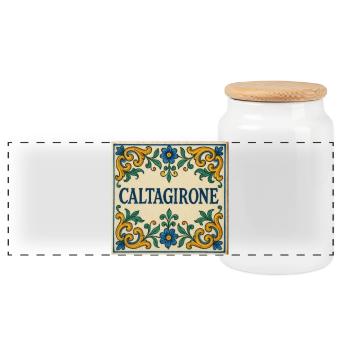 Caltagirone Fliesen Ornament - Panorama Keksdose mit Holzdeckel - Weiß - Vorne