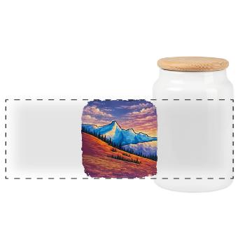 Sunset Mountains – Retro-Illustration - Panorama Keksdose mit Holzdeckel - Weiß - Vorne