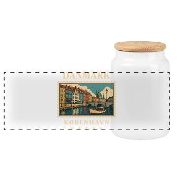 Dänemark Kopenhagen Vintage Reisemarke - Panorama Keksdose mit Holzdeckel - Weiß - Vorne