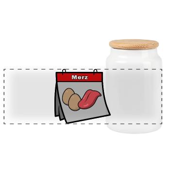 Merz Leck Eier – Political Satire Motif - Panoramic Cookie Jar with Wooden Lid - white - Front