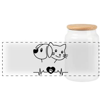 Dog Cat Heartbeat SVG | Hund Katze Herzschlag  - Panorama Keksdose mit Holzdeckel - Weiß - Vorne