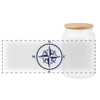 Compass Rose Line Icon Navigation Direction Vector - Panoramic Cookie Jar with Wooden Lid - white - Front