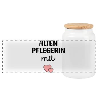 Altenpflegerin mit Herz - Panorama Keksdose mit Holzdeckel - Weiß - Vorne