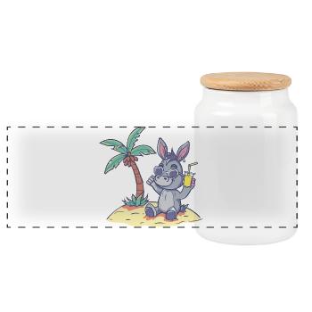 Donkey Summer Holiday - Panoramic Cookie Jar with Wooden Lid - white - Front