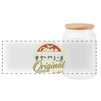 Vintage 1956 Vintage Birthday Gift - Panoramic Cookie Jar with Wooden Lid - white - Front
