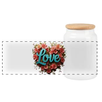 Blue Love avec cadre floral - Boîte à biscuits avec couvercle en bois - blanc - Devant