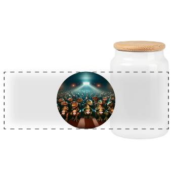 Dino in the cinema - Panoramic Cookie Jar with Wooden Lid - white - Front