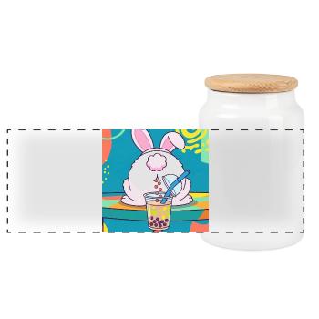 Bubble Tea Boba Drôle de Lapin mignon - Boîte à biscuits avec couvercle en bois - blanc - Devant