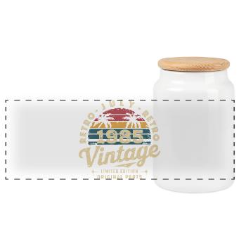 Vintage Juli 1985 Retro Limited Edition - Panorama Keksdose mit Holzdeckel - Weiß - Vorne