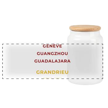 Grandrieu Lozère - Genève - Guangzhou -Guadalajara - Boîte à biscuits avec couvercle en bois - blanc - Devant