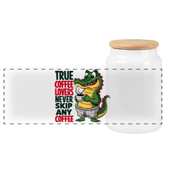 Coffee Crocodile True Coffee Lovers - Panoramic Cookie Jar with Wooden Lid - white - Front