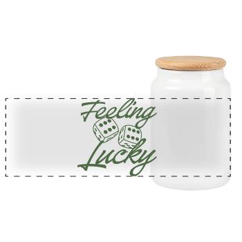 Feeling Lucky Dice Script - Panoramic Cookie Jar with Wooden Lid - white - Front