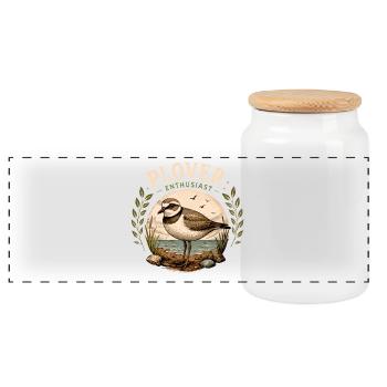 Plover Enthusiast Coastal Bird - Panoramic Cookie Jar with Wooden Lid - white - Front