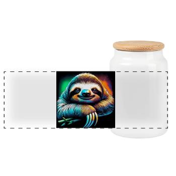 sloth - Panoramic Cookie Jar with Wooden Lid - white - Front