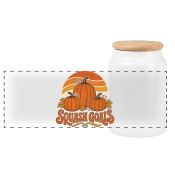 Squash Goals Autumn Pumpkin Trio - Panoramic Cookie Jar with Wooden Lid - white - Front