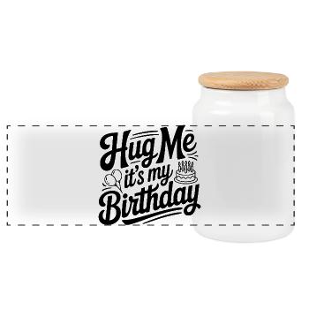 Hug Me It's My Birthday - Panoramic Cookie Jar with Wooden Lid - white - Front