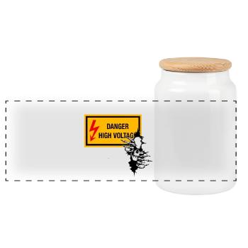 Danger Voltage Skull Graphic - Panoramic Cookie Jar with Wooden Lid - white - Front