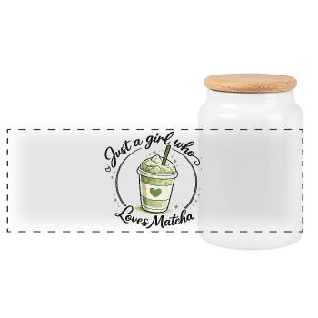 Matcha Girl Heart Love Design - Boîte à biscuits avec couvercle en bois - blanc - Devant