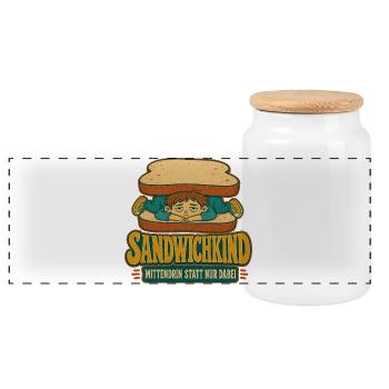 Sandwichkind Mittendrin - Panorama Keksdose mit Holzdeckel - Weiß - Vorne
