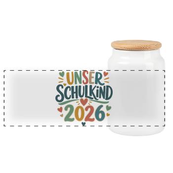 Unser Schulkind 2026 Einschulung Design - Panorama Keksdose mit Holzdeckel - Weiß - Vorne