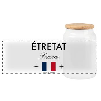 Etretat France Coordinates Travel Souvenir - Panoramic Cookie Jar with Wooden Lid - white - Front
