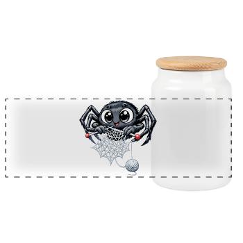 Araignée tricoteuse - Boîte à biscuits avec couvercle en bois - blanc - Devant