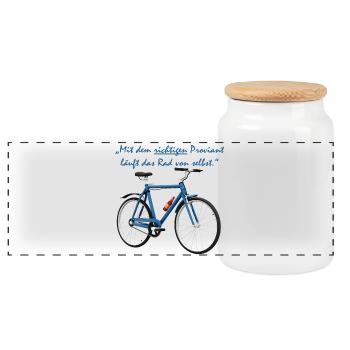 Fahrrad und Bier - Panorama Keksdose mit Holzdeckel - Weiß - Vorne