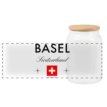 Bâle Suisse Coordonnées Souvenir de voyage - Boîte à biscuits avec couvercle en bois - blanc - Devant
